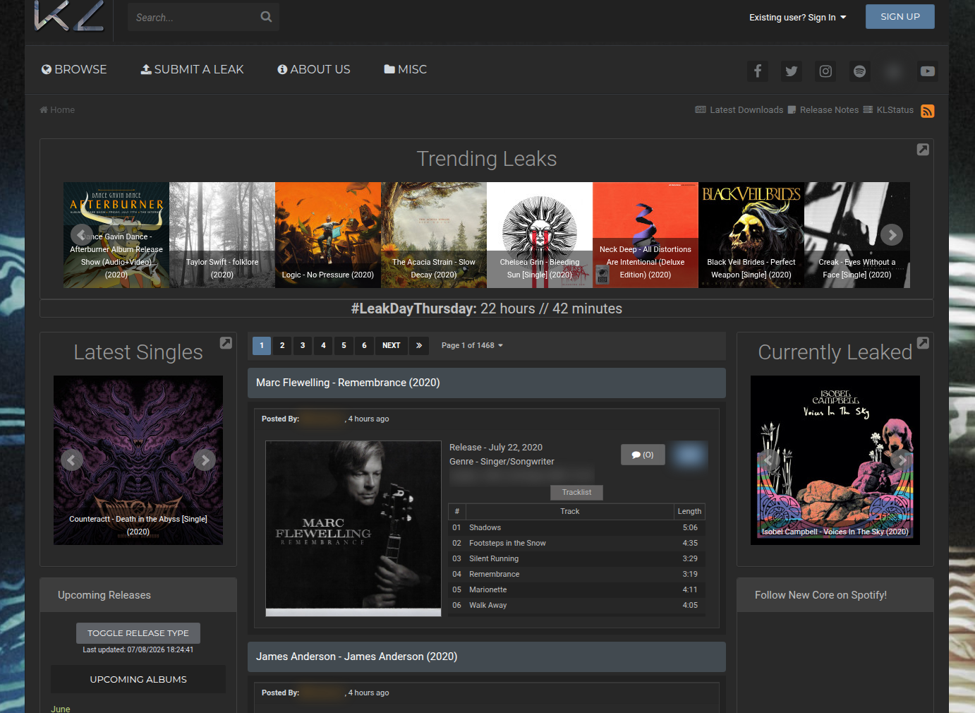 Archived Kingdom Leaks homepage showing release feeds and community modules